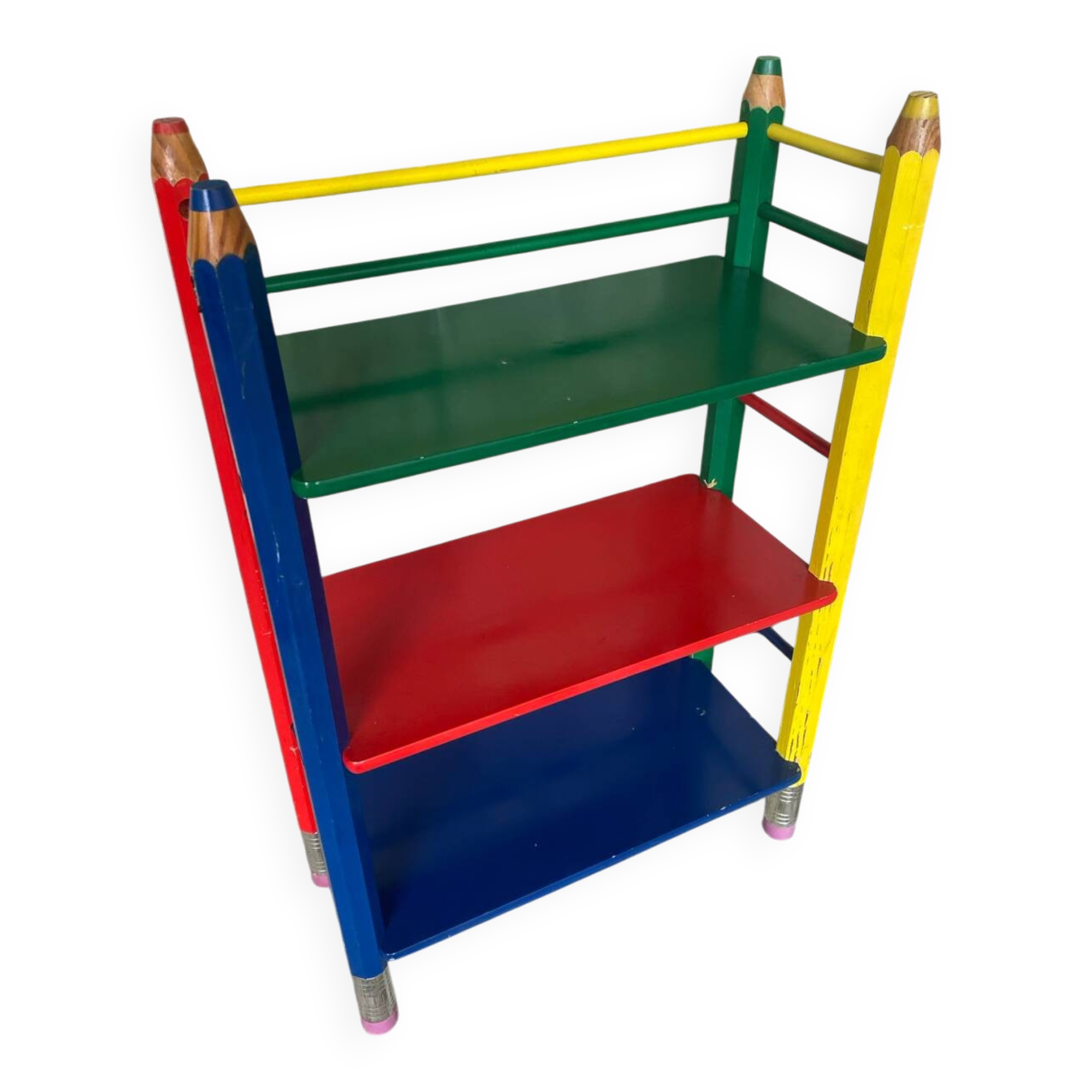 Vintage Coloured Wood Shelf Pencil Design PIERRE SALA Antique Furniture #D