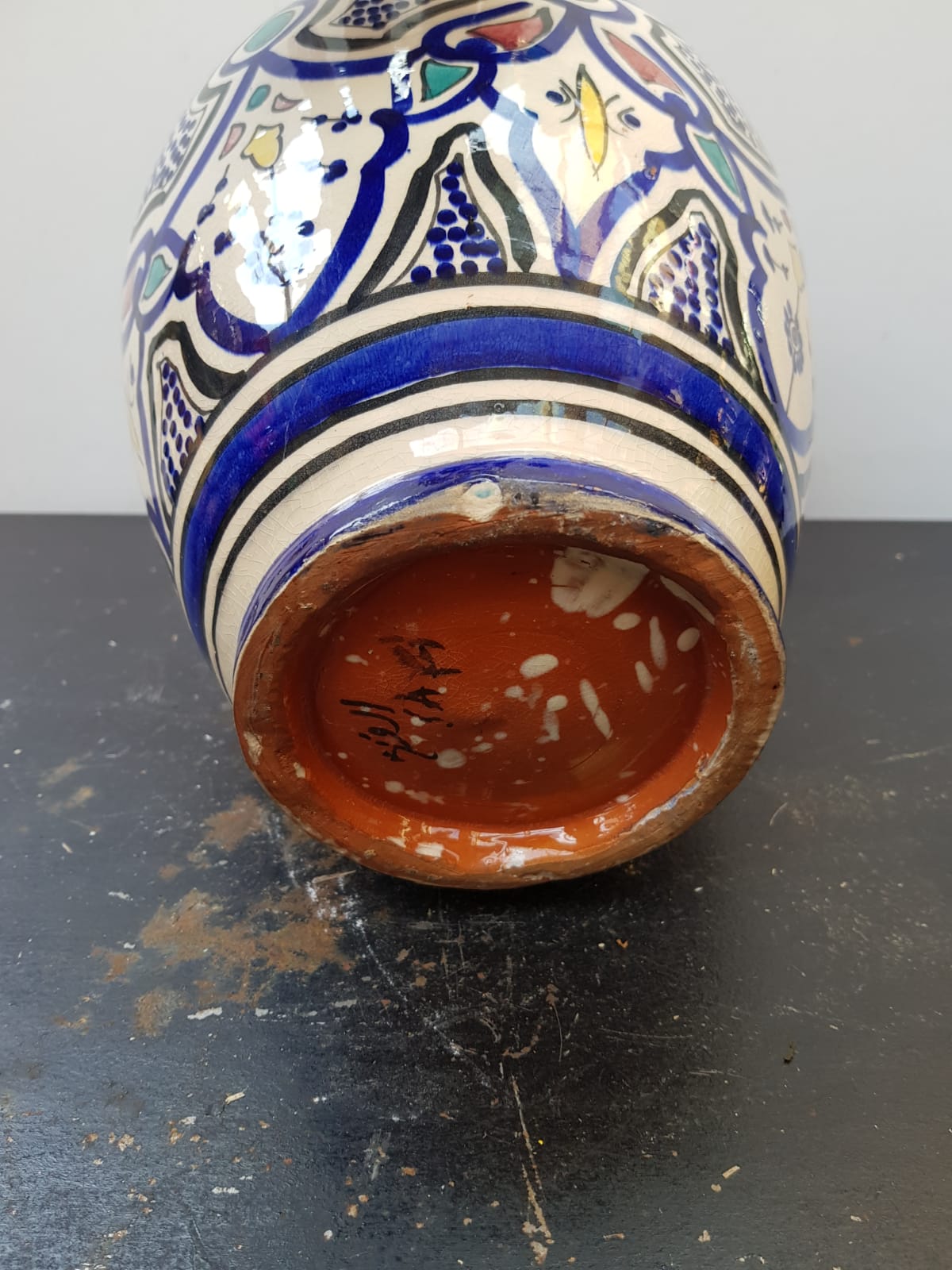 Old terracotta vase enameled painting vintage oriental style