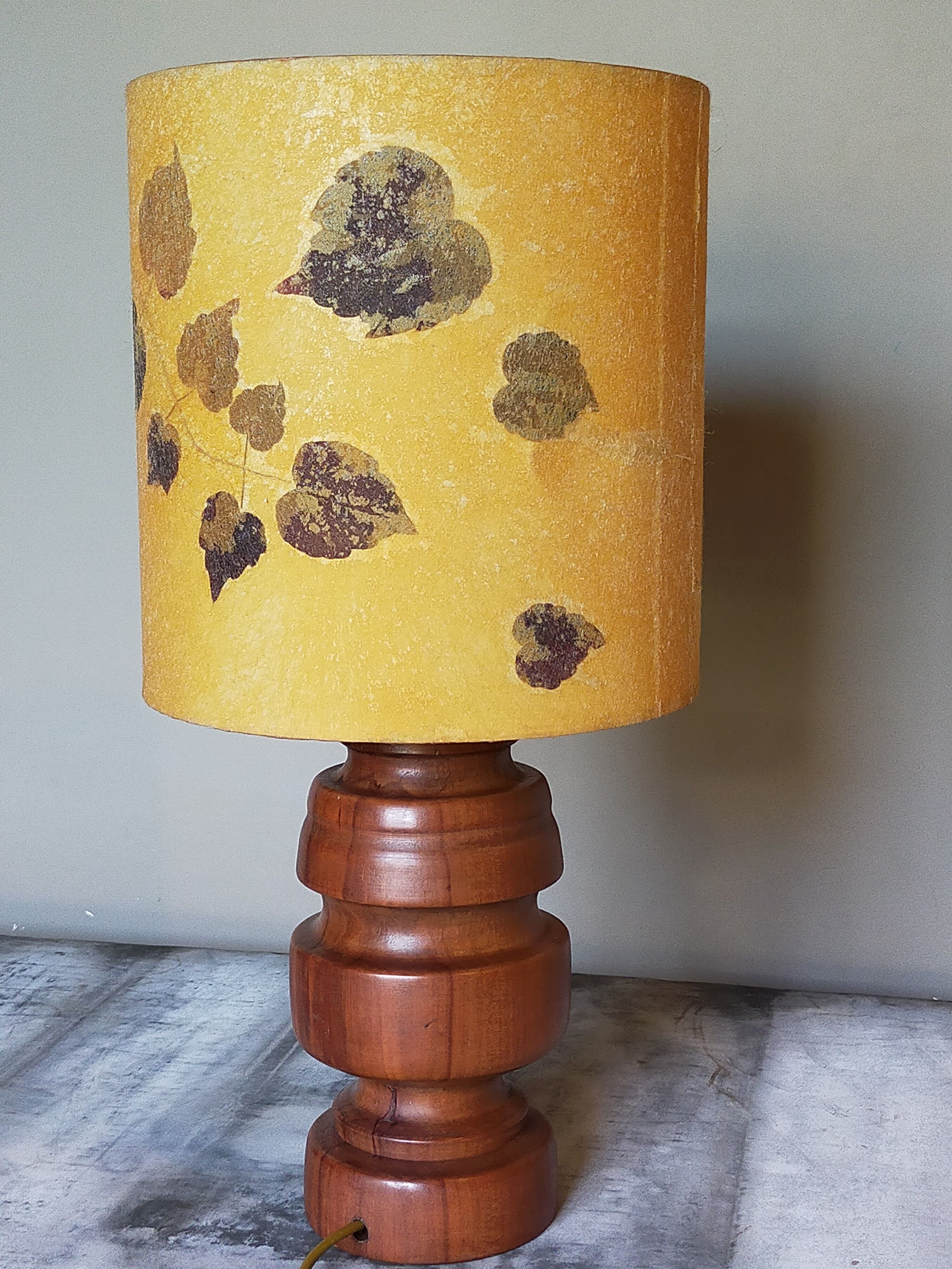 Vintage solid wood lamp and herbarium lampshade