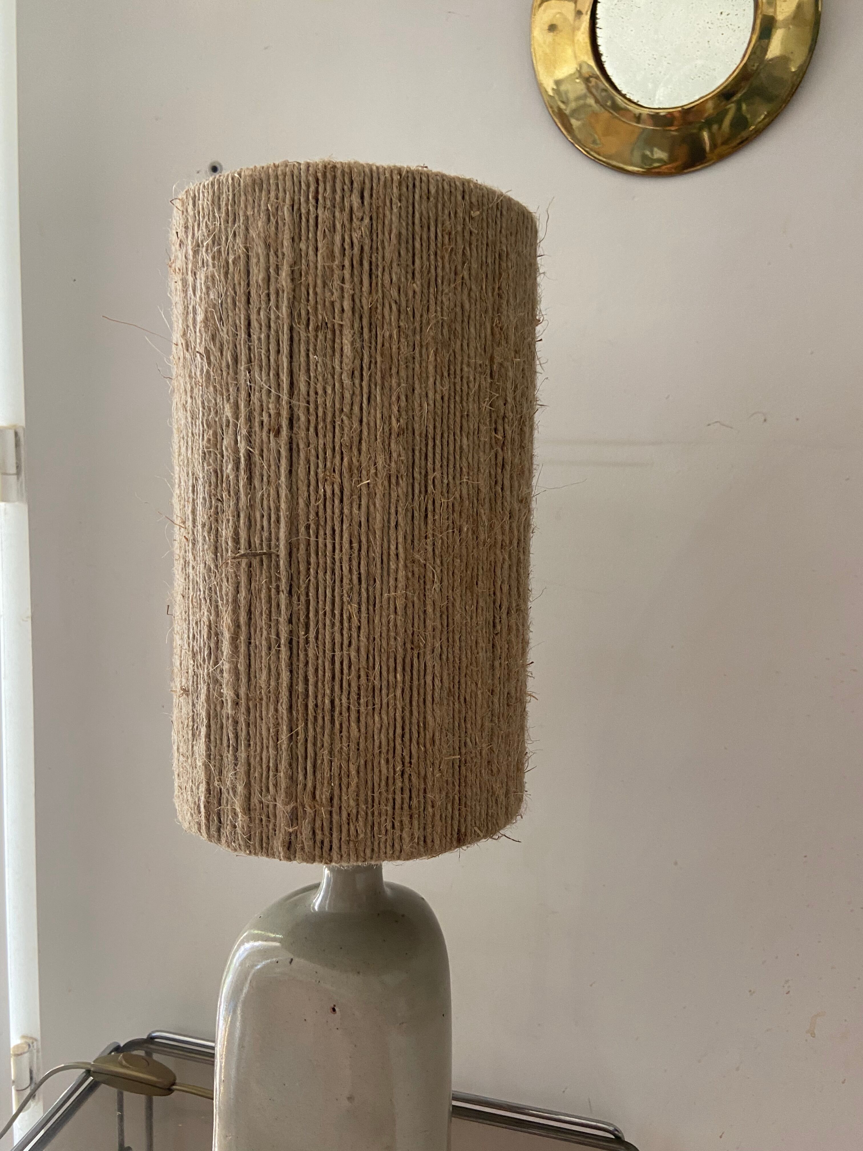 Vintage stoneware and rope lamp