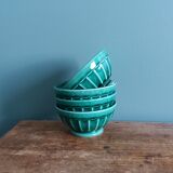 Emerald green glazed ceramic ribbed bowls