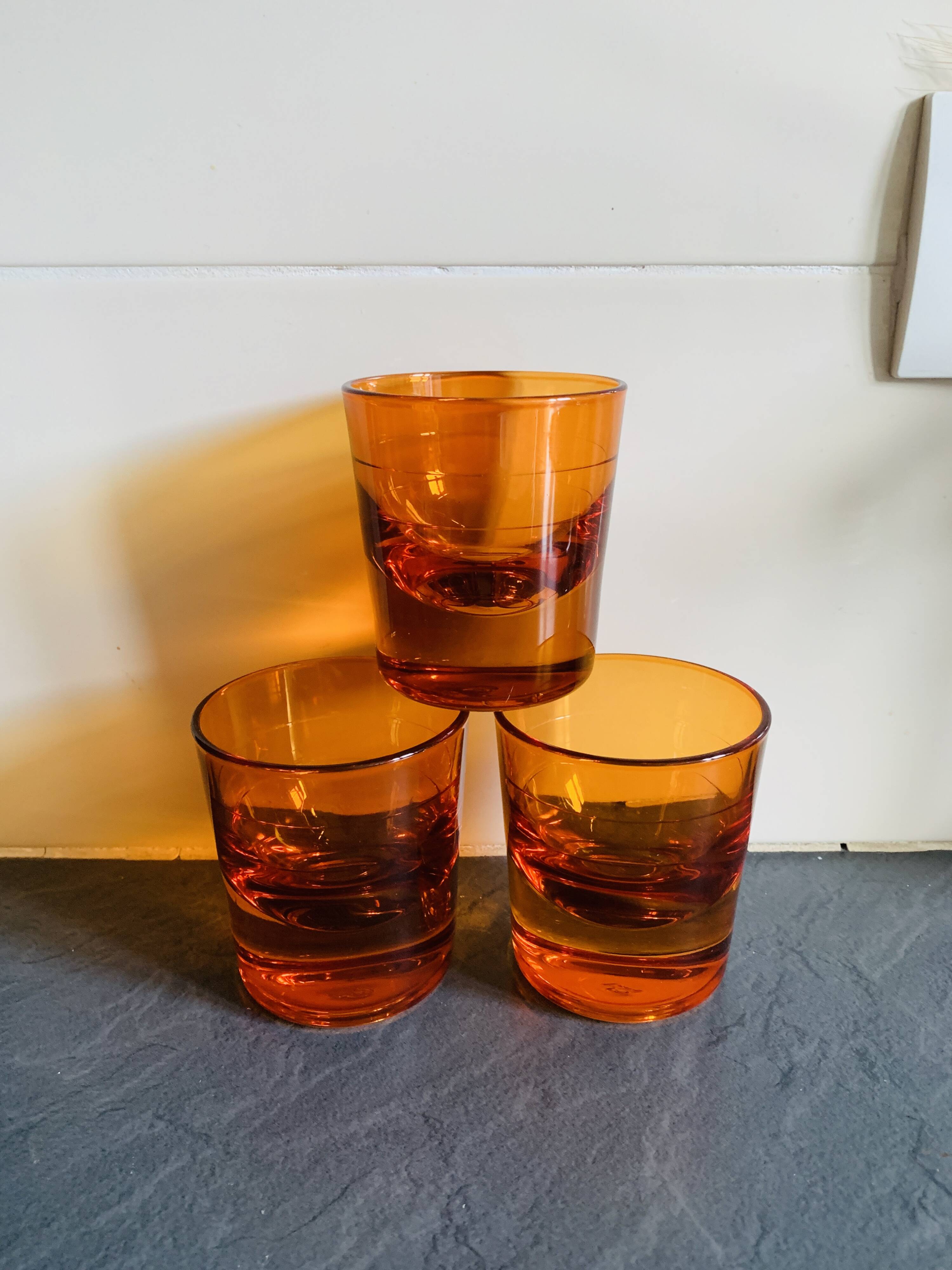 3 orange block spirit glasses