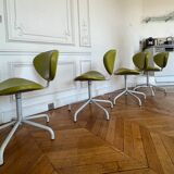 4 swivel sunset chairs CPillet in olive green leather 2000 e
