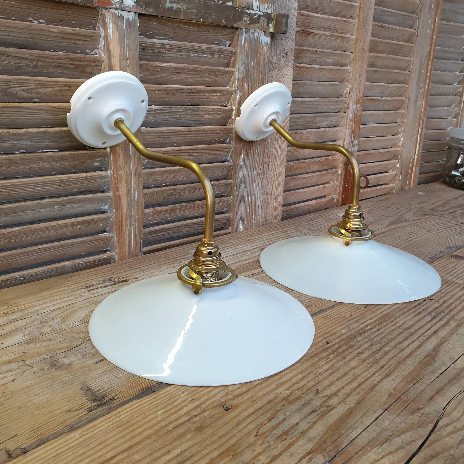 White opaline swan neck wall lights