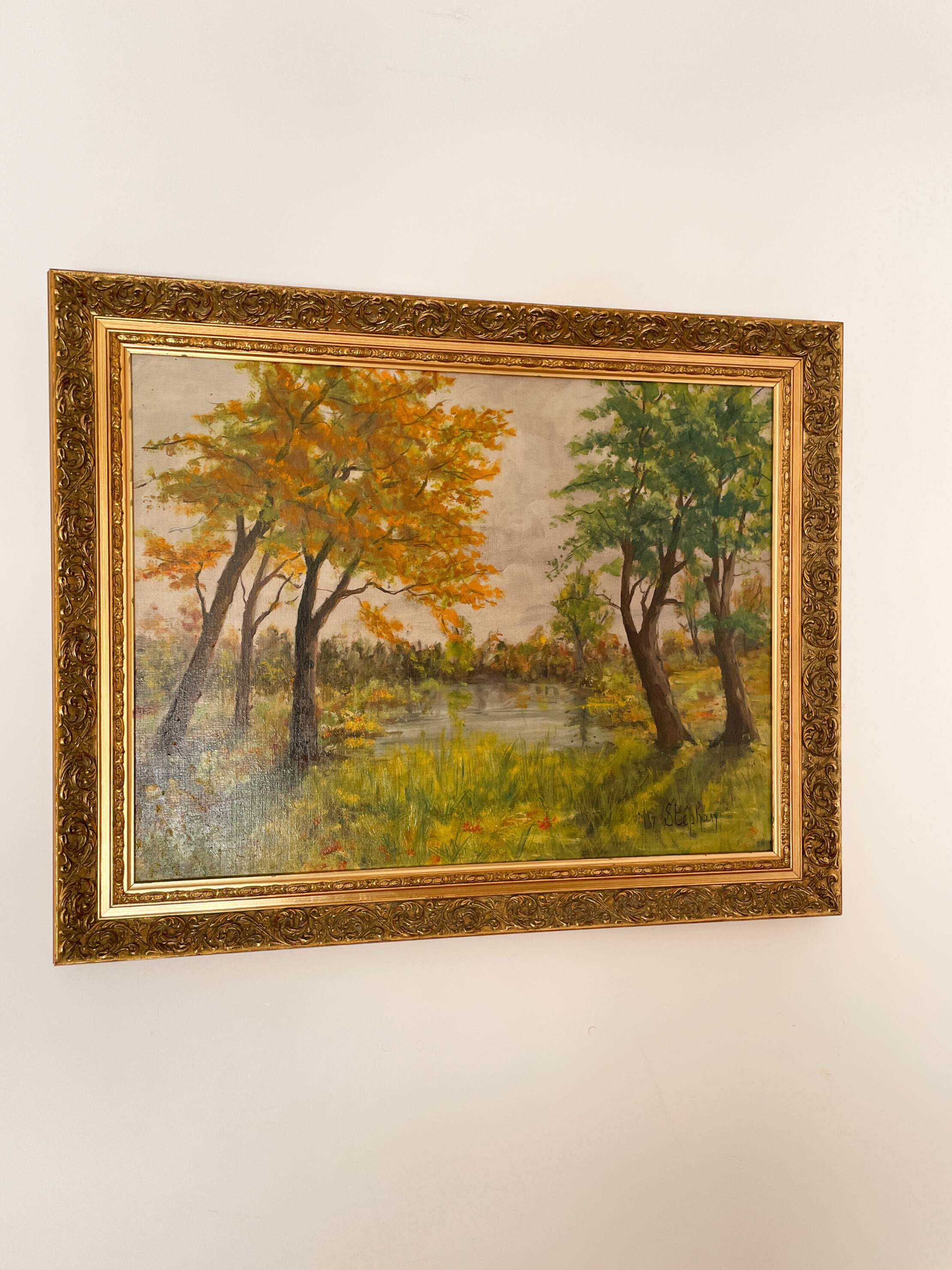 Oil on canvas - Landscape by the water - Signed M.G. Stéphan – 77x62cm