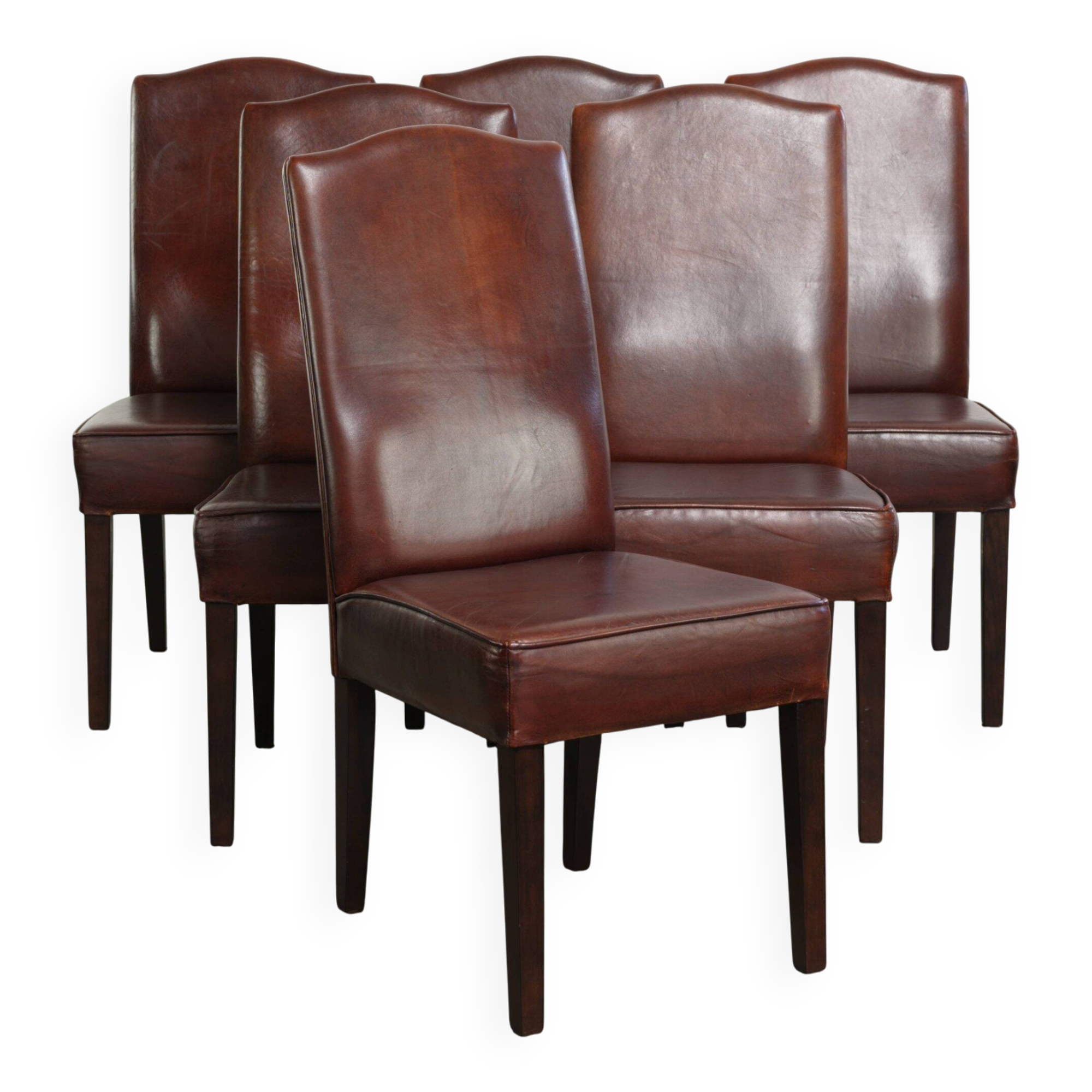 Beautiful and comfortable set of 6 sheepskin dining chairs in English style