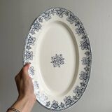 Plat ovale en terre de fer à imprimé bleu