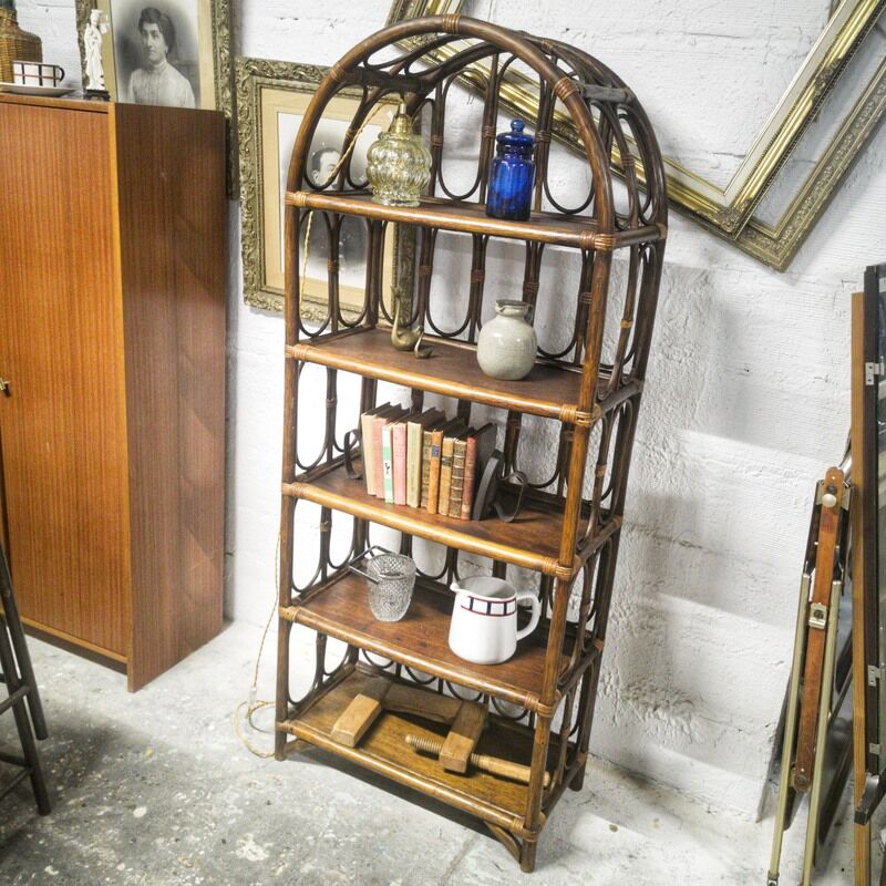 Brown rattan shelf