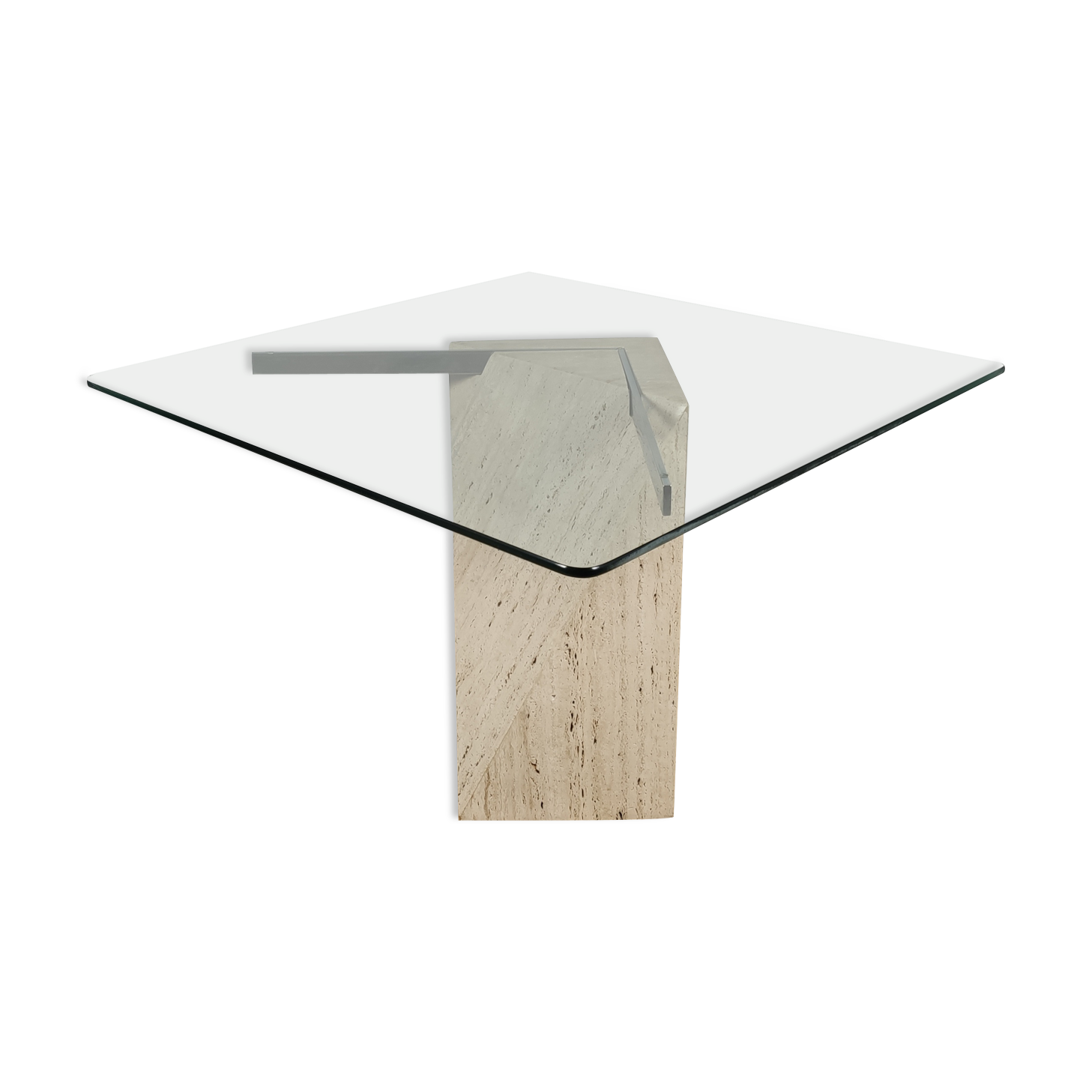 square dining table in travertine and glass , 80s