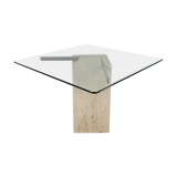 square dining table in travertine and glass , 80s