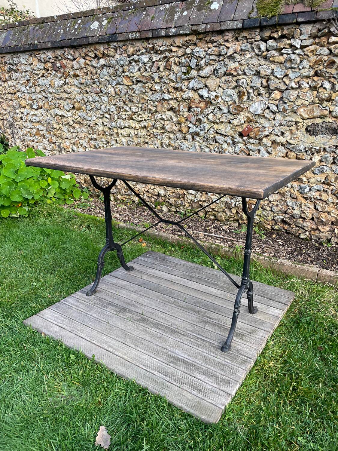 Vintage bistro table with solid oak top