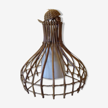 Wicker and rattan hanging lamp