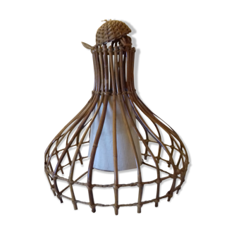 Wicker and rattan hanging lamp