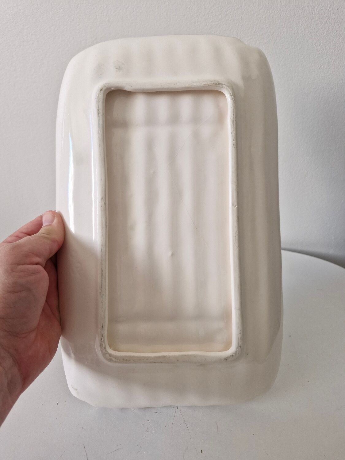 Old dish and asparagus drainer Barbotine ceramic