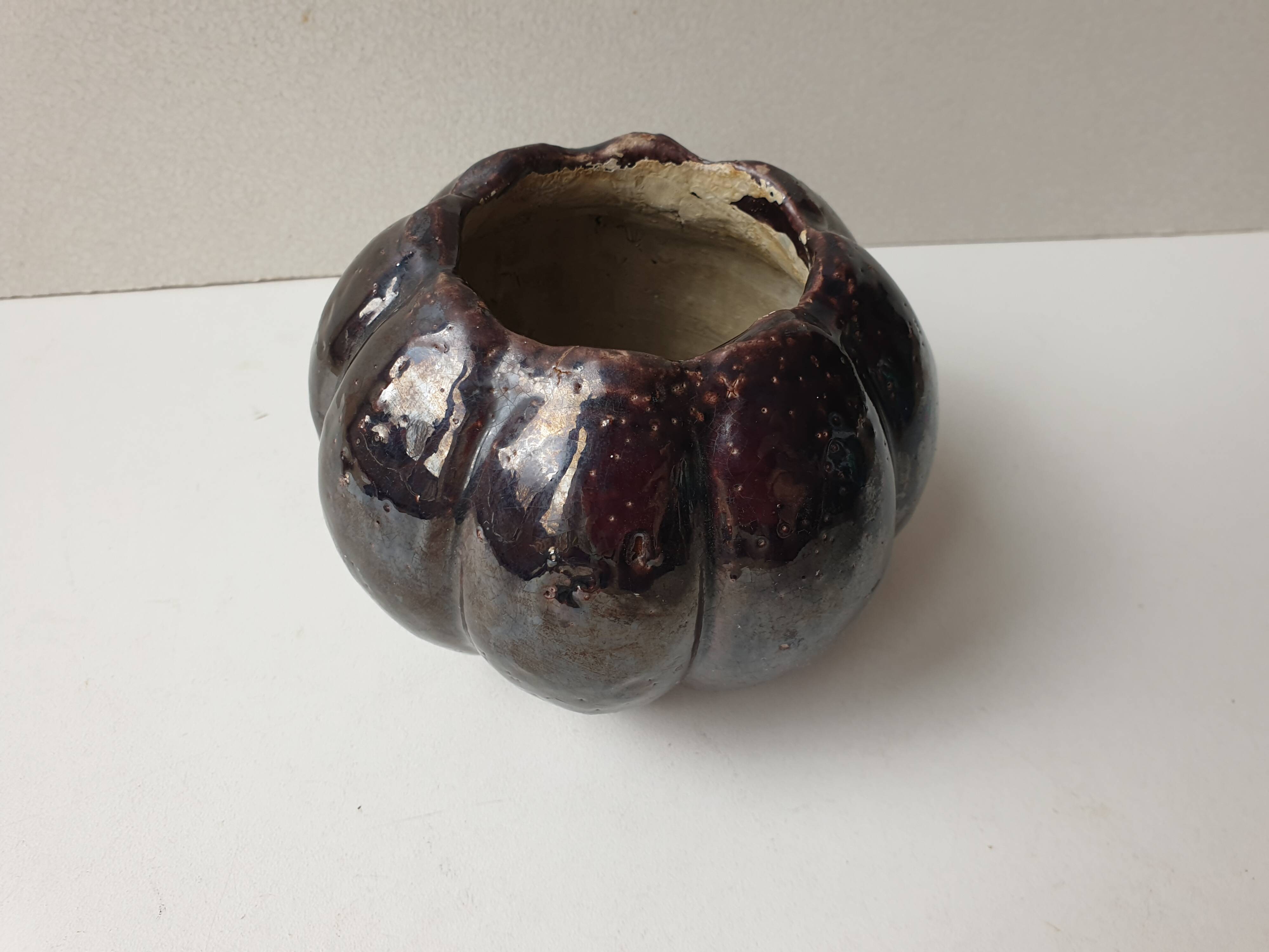 Terracotta ceramic vase in the shape of a squash signed PTMD