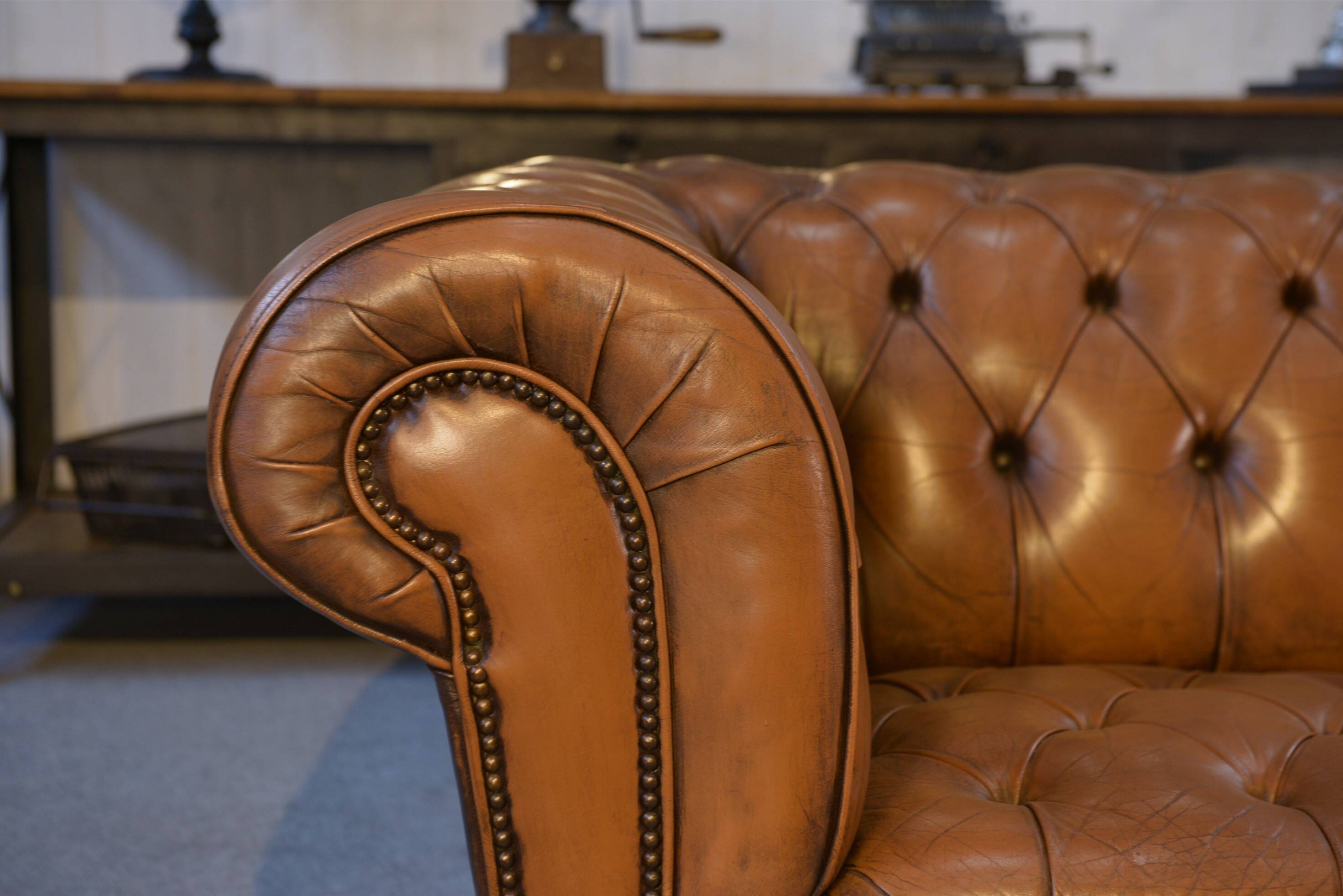 Chesterfield sofa in tan leather