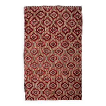6x10 Geometric Pattern Vintage Kilim Rug, 188x309 Cm