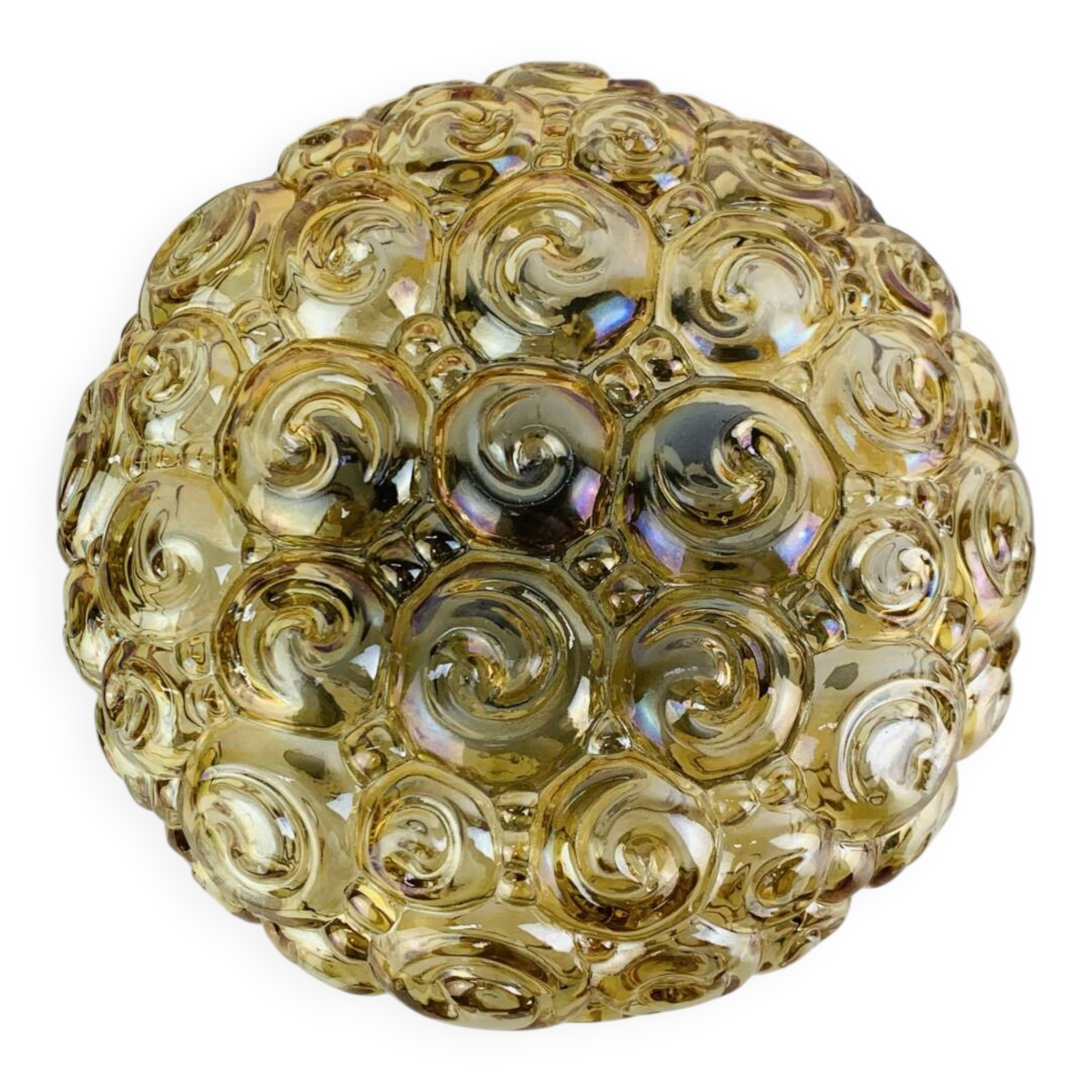 Amber glass Bubble wall light in the style of Helena Tynell, snail model. 60s.