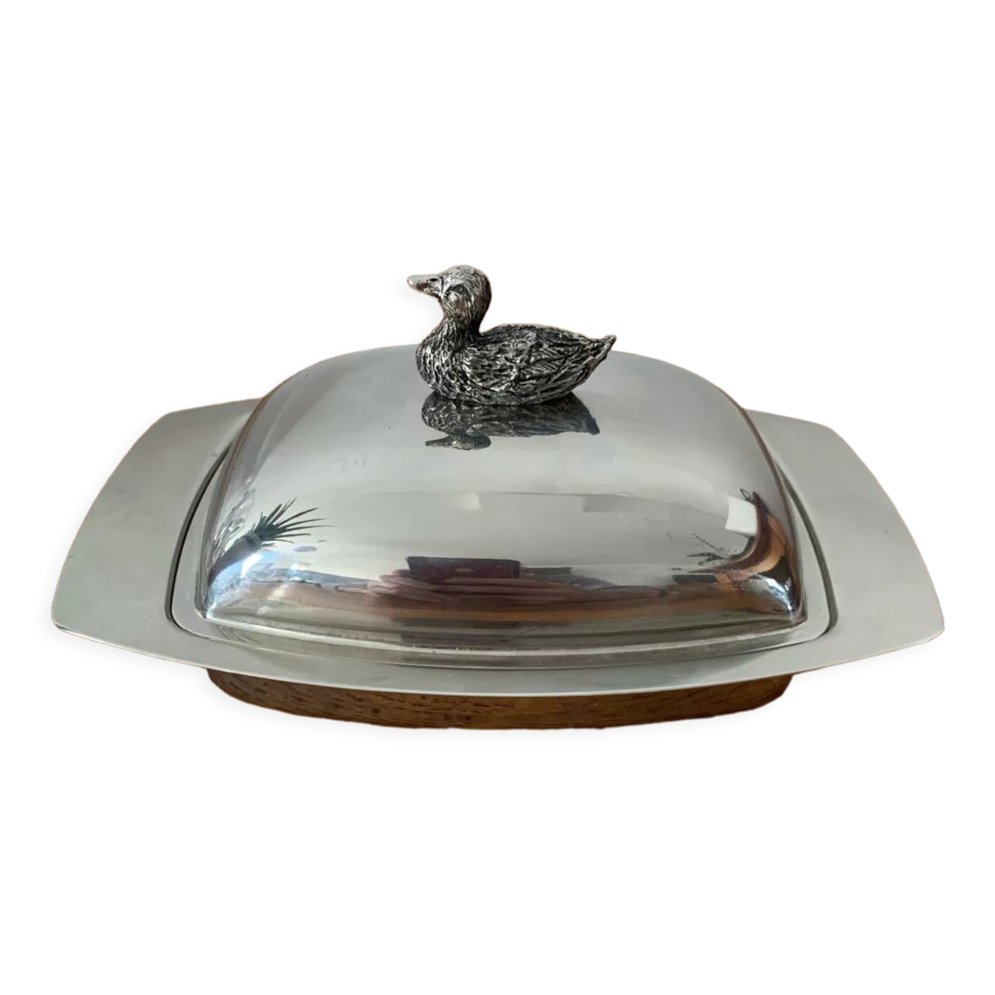 Silver metal butter dish