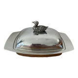 Silver metal butter dish