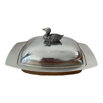 Silver metal butter dish