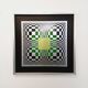 Typical silkscreen painting in kinetic checkerboard on aluminum, Italian abstract design in Vasarely style