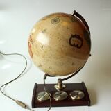 1980s danish illuminated globe (Scan-Globe) on a wooden foot with weather station