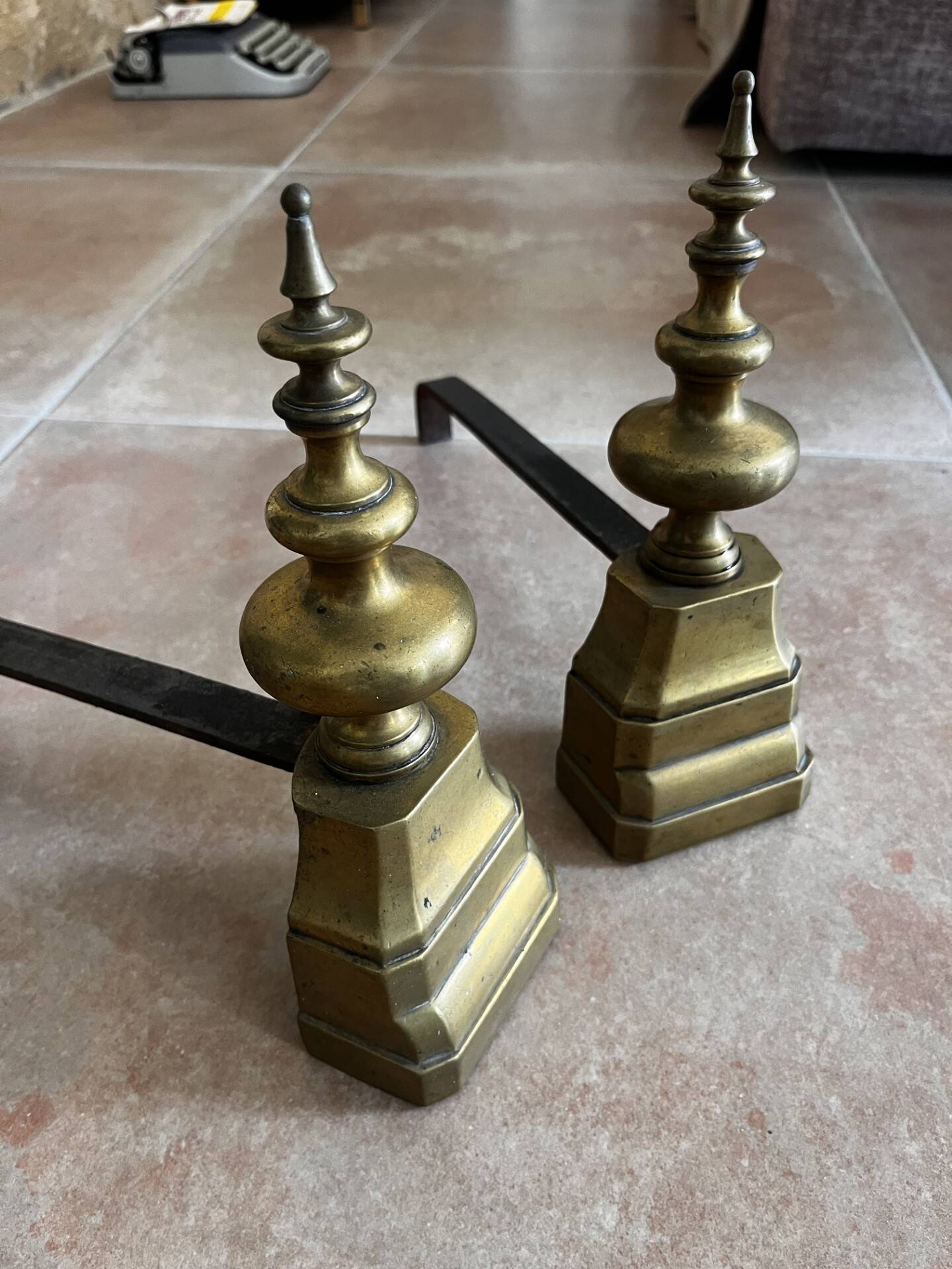 Pair of brass andirons