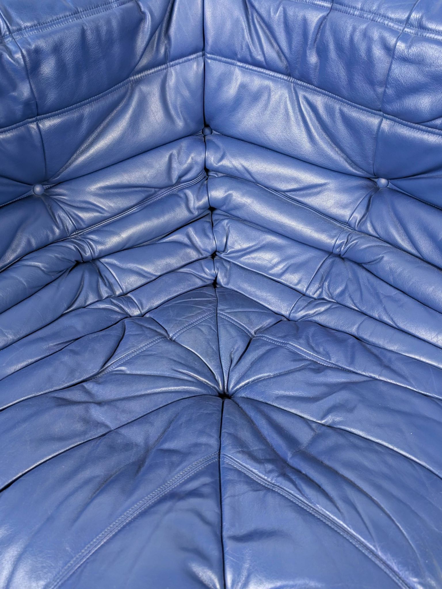 Michel Ducaroy Ligne Roset Blue Leather Togo Corner Sofa France 1980s