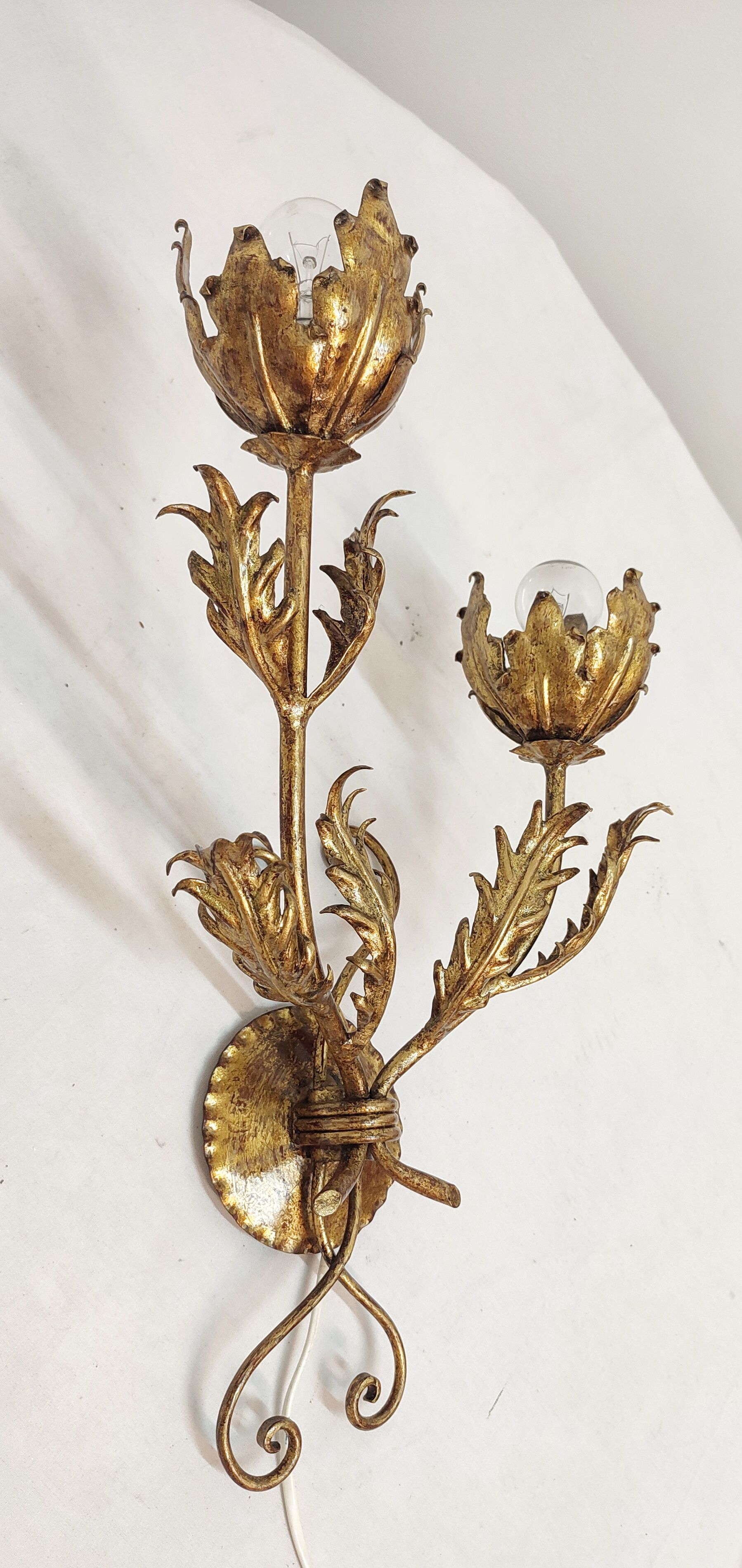 Golden wrought iron wall lamp France, 1970s