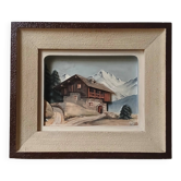 François Raugel, chalet in the mountains, painting on carved wood.