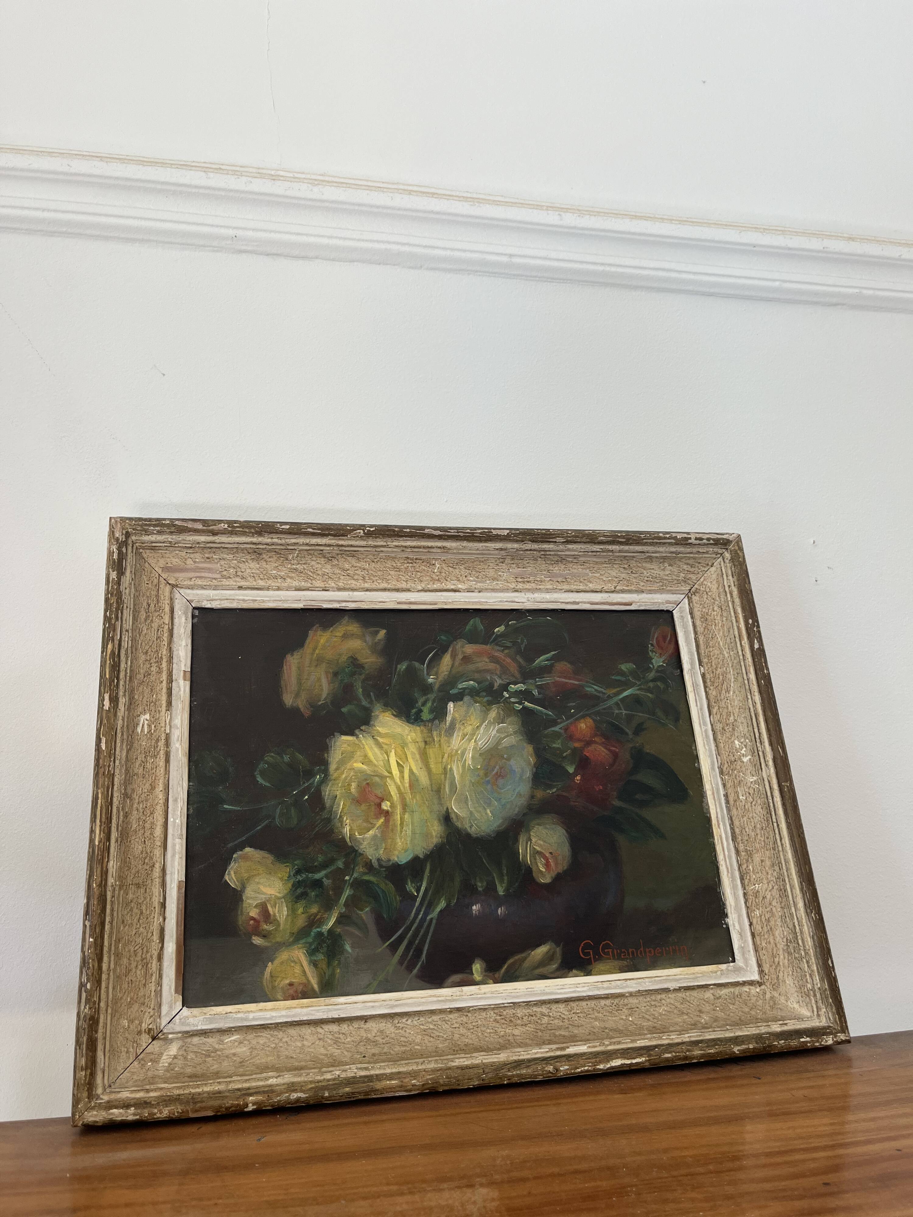 Oil on canvas painting Still Life G. Grandperrin 19th century