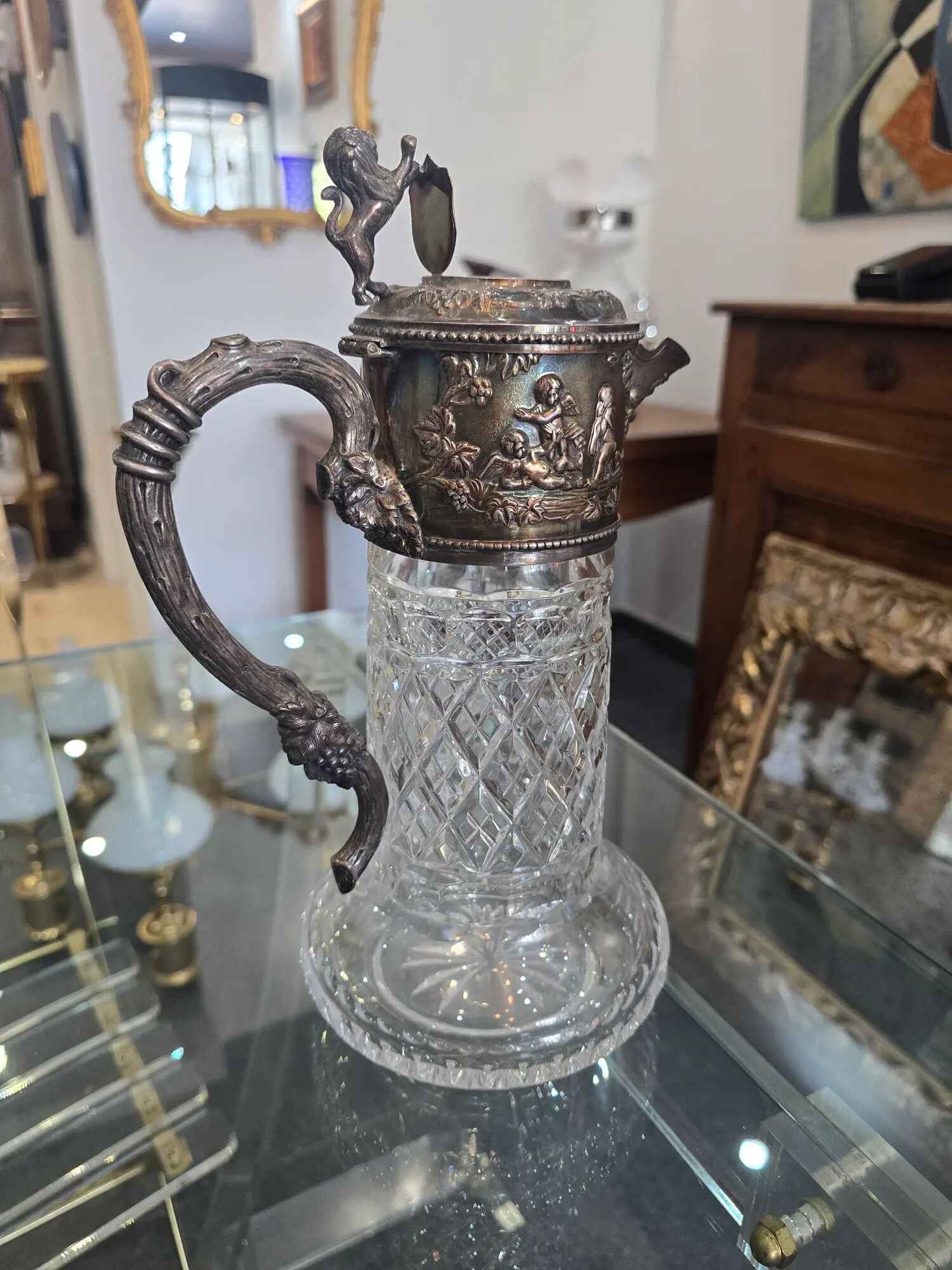 Important cut crystal wine carafe and solid silver 925/1000, Topázio house.