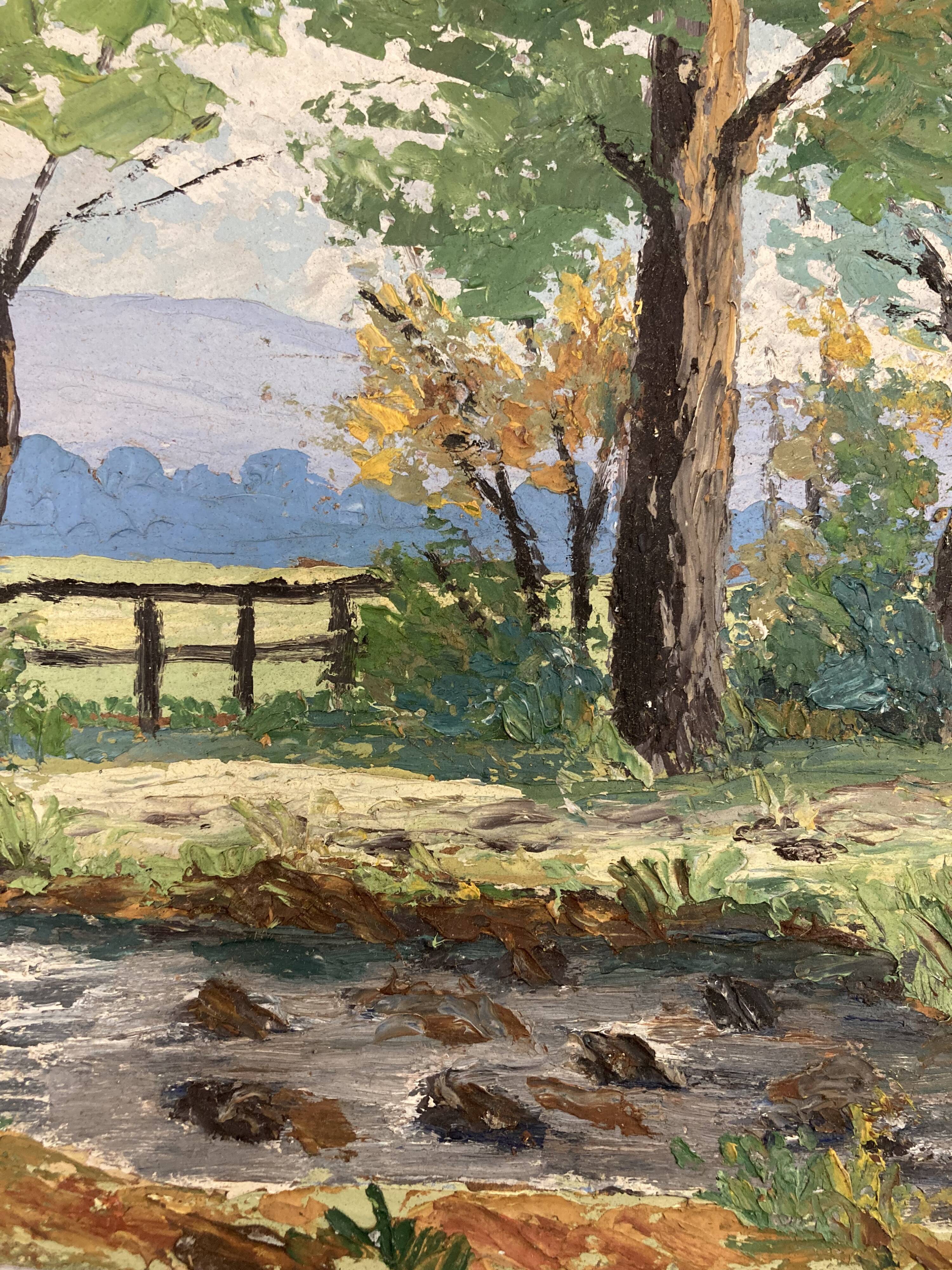 Oil on panel Landscape at the watercourse