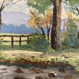 Oil on panel Landscape at the watercourse