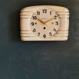 Vintage ceramic clock silent rectangular wall clock "Manufrance golden white"