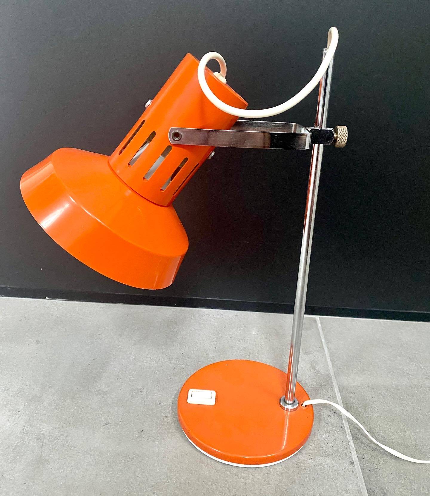 Orange lacquered metal and chrome desk lamp - circa 1970