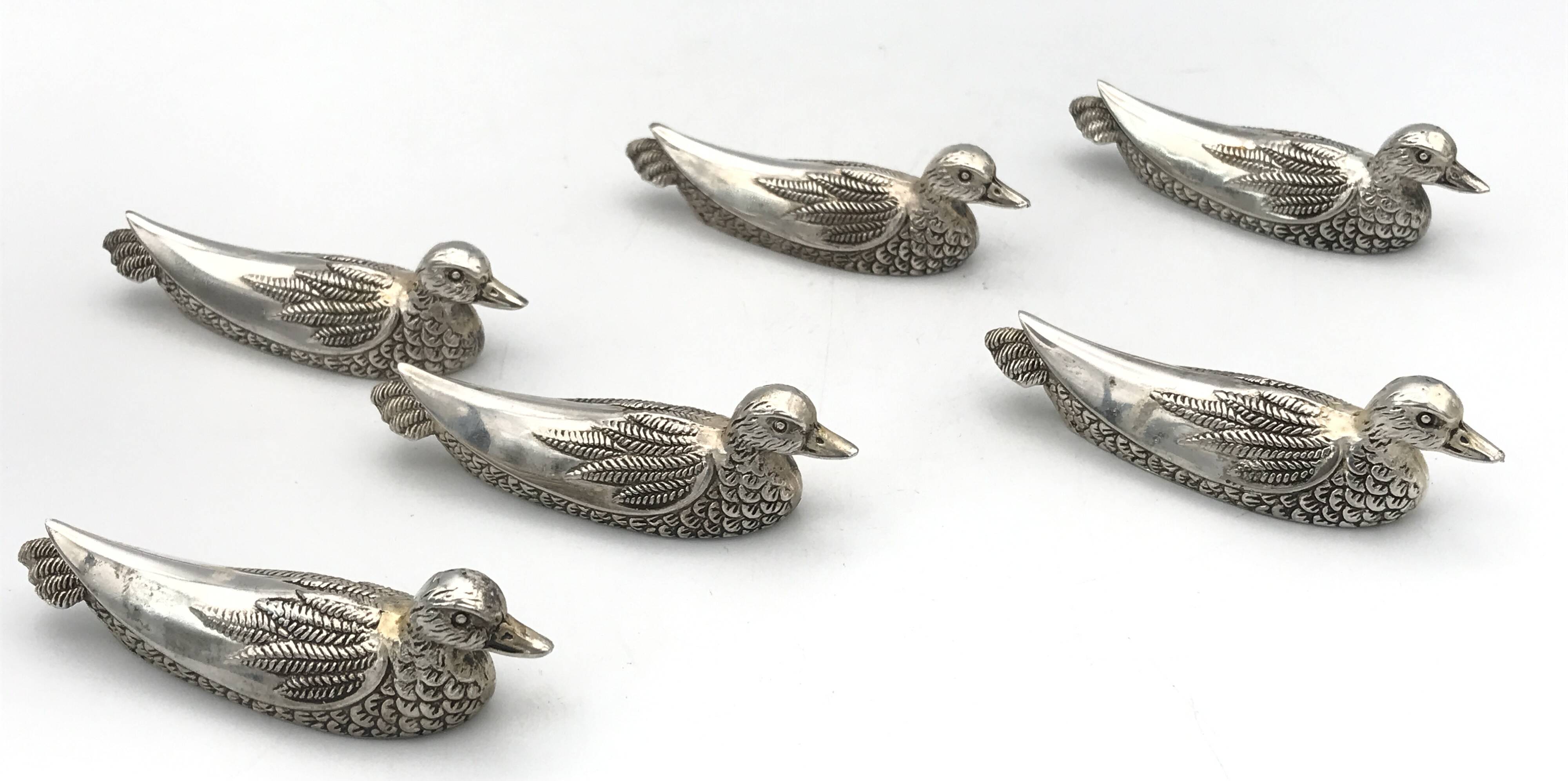 6 vintage DUCK-shaped knife rests, silver-plated metal, SILEA