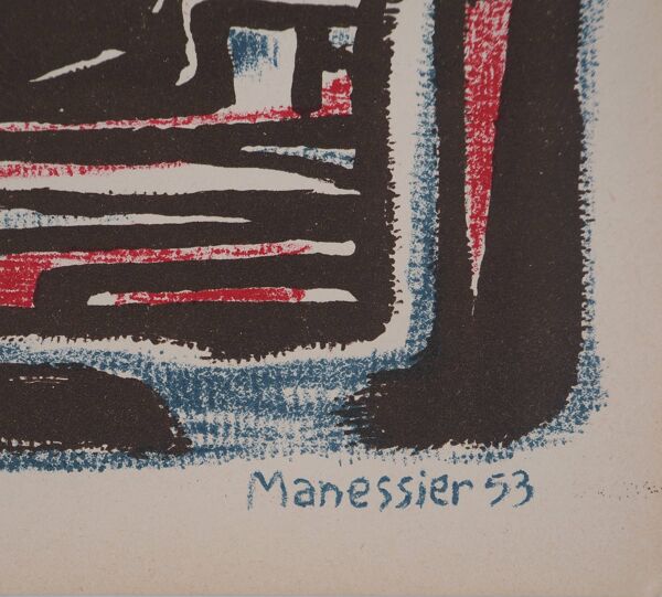 Alfred manessier : composition en couleurs - lithographie originale signée