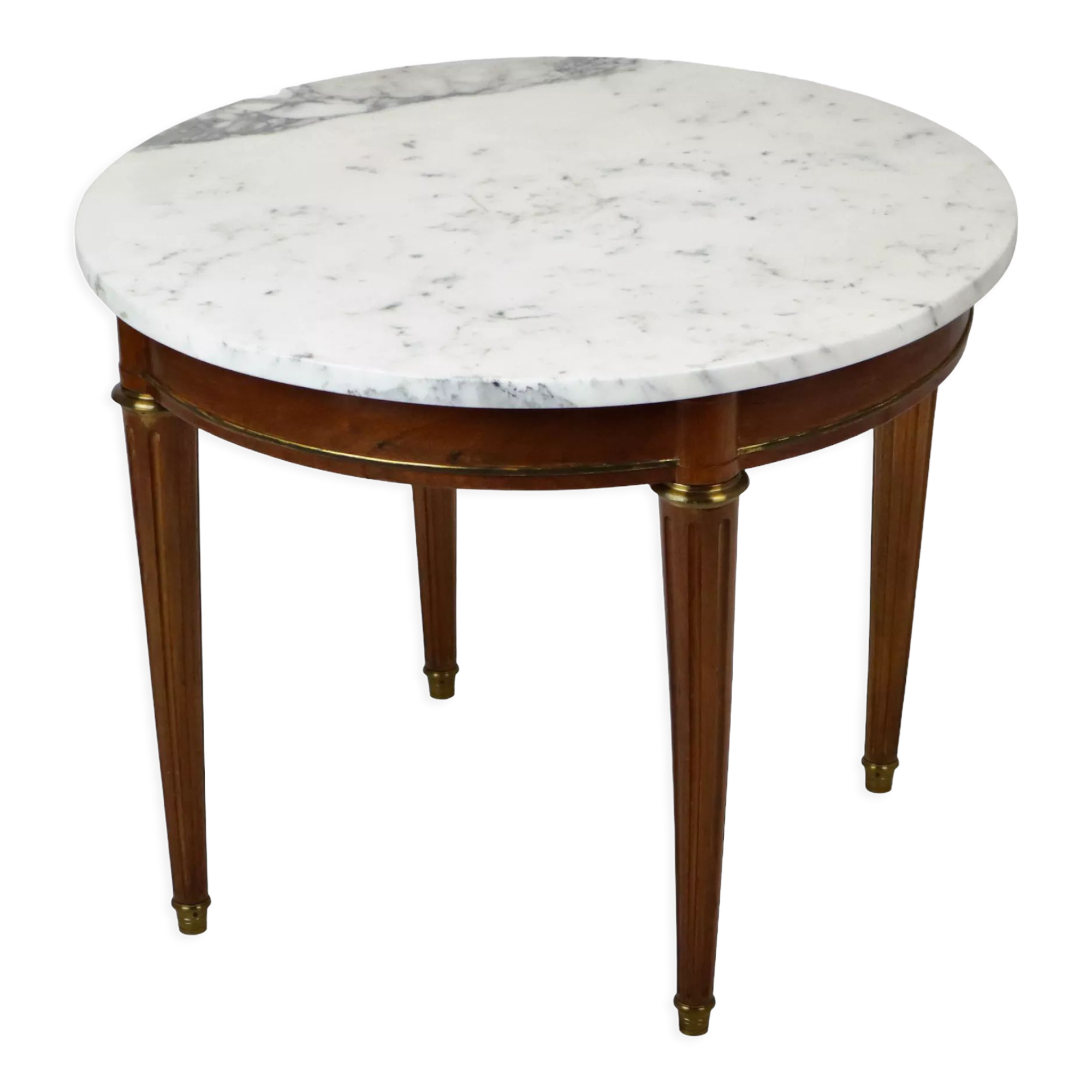 Round salon side table carrara marble mahogany bronze,  66cm