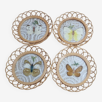 Rattan and butterfly coasters