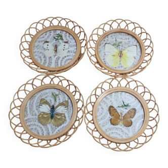 Rattan and butterfly coasters