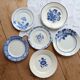 6 vintage mismatched blue and white earthenware dessert plates