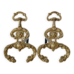paire de chenets en laiton - lion