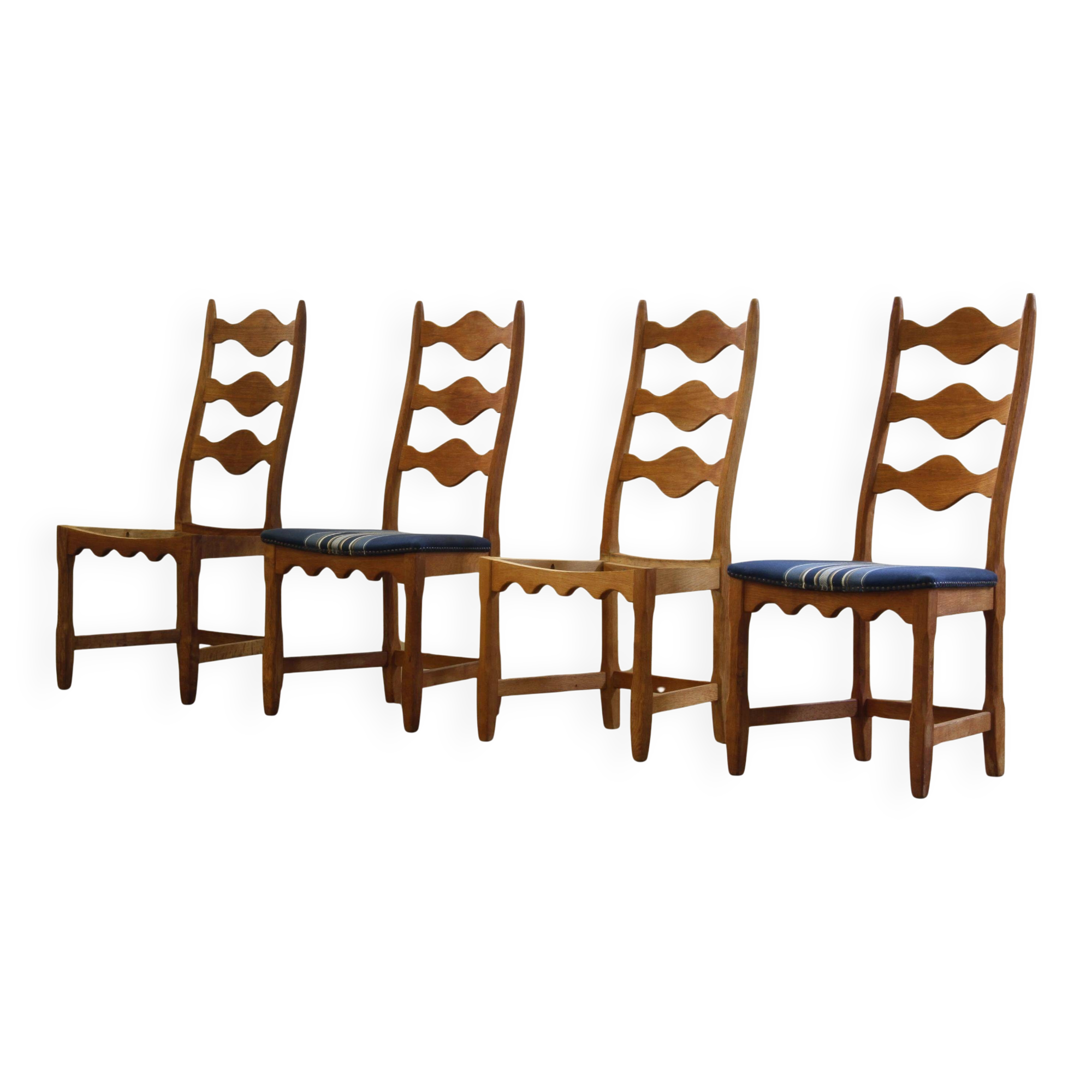 Vintage 1960s Danish Brutalist Oak High Back Chairs style of Henning Kjærnulf