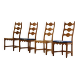 Vintage 1960s Danish Brutalist Oak High Back Chairs style of Henning Kjærnulf