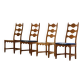 Chaises hautes en chêne brutaliste danoises des années 1960 dans le style de Henning Kjærnulf.