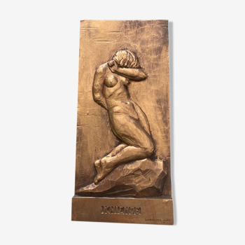 Bas relief en bois doré "kniende" par Jean Lensalade