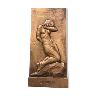 Bas relief in gilded wood "KNIENDE" by Jean LENSALADE