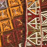 Deep Burgundy & Mustard Yellow Star Pattern Turkish Kilim Rug, 145x282 Cm